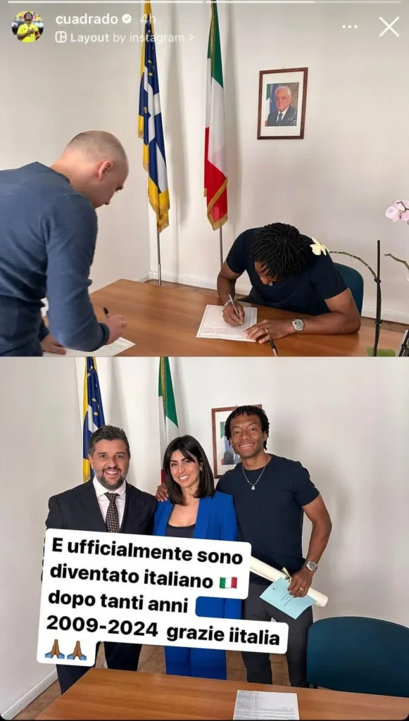 Juan Guillermo Cuadrado: Celebrating a New Chapter as an Italian Citizen 14 juan guillermo cuadrado celebrating a new chapter as an italian citizen after 15 years in italy juan cuadrado officially became an v0 bzex36n3n70d1