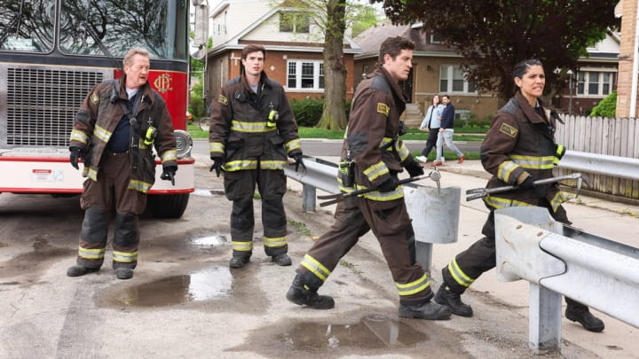 Mouch's Return to Chicago Fire: What Fans Can Expect 20 CHICAGO FIRE -- "Never Say Goodbye" Episode 12013 -- Pictured: (l-r) Christian Stolte as Randy "Mouch" McHolland, Michael Bradway as Damon, Jake Lockett as Sam Carver, Miranda Rae Mayo as Stella Kidd -- (Photo by: Adrian S Burrows Sr/NBC) /