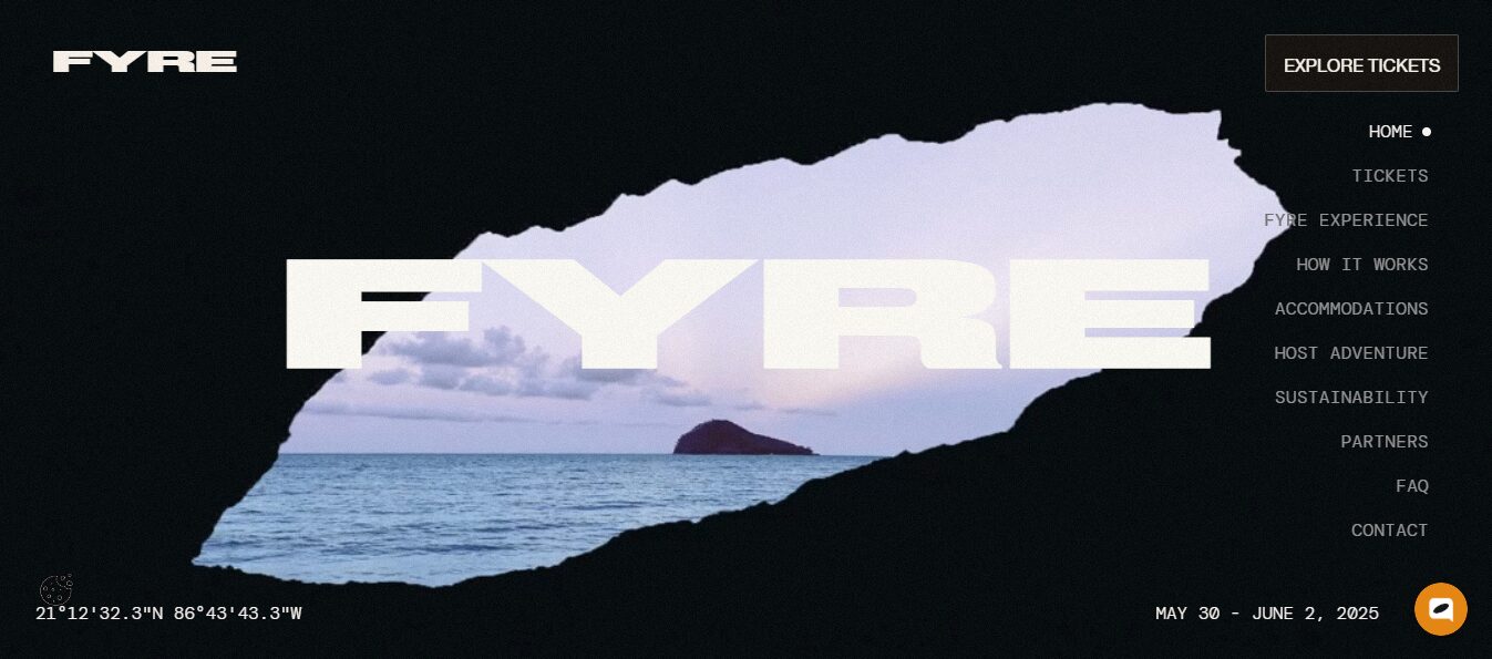 Capture of the official website of Fyre Festival 2