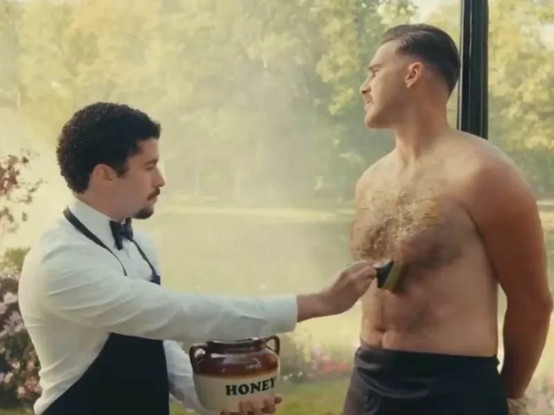 Bad Bunny Smears Honey on Travis Kelce in Happy Gilmore 2 3 Bad Bunny Smears Honey on Travis Kelce in Happy Gilmore 2
